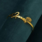 Personalized Rose Heart Name Bracelet – Adjustable Open Design