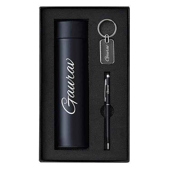 Personalized 3-in-1 Gift Set | Water Bottle with Metal Key Chain &amp; Pen