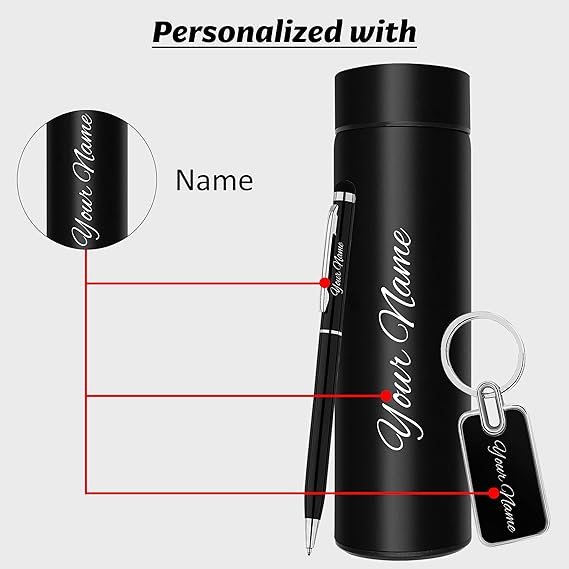 Personalized 3-in-1 Gift Set | Water Bottle with Metal Key Chain &amp; Pen