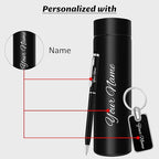 Personalized 3-in-1 Gift Set | Water Bottle with Metal Key Chain &amp; Pen