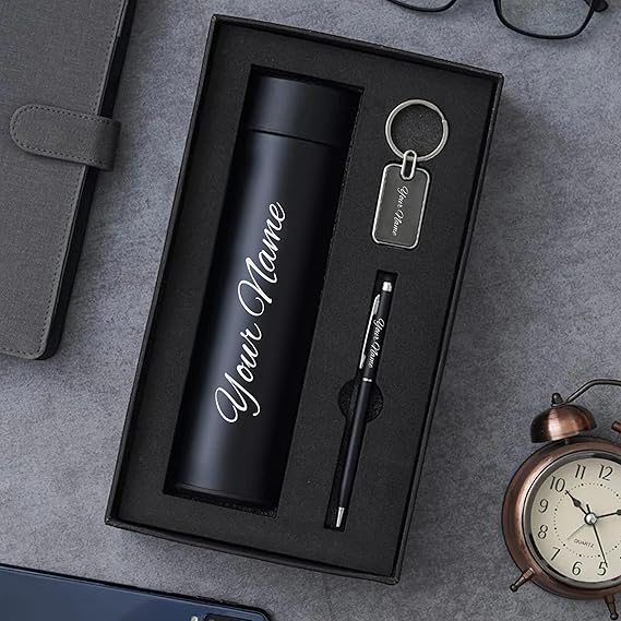 Personalized 3-in-1 Gift Set | Water Bottle with Metal Key Chain &amp; Pen