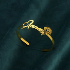 Personalized Rose Heart Name Bracelet – Adjustable Open Design