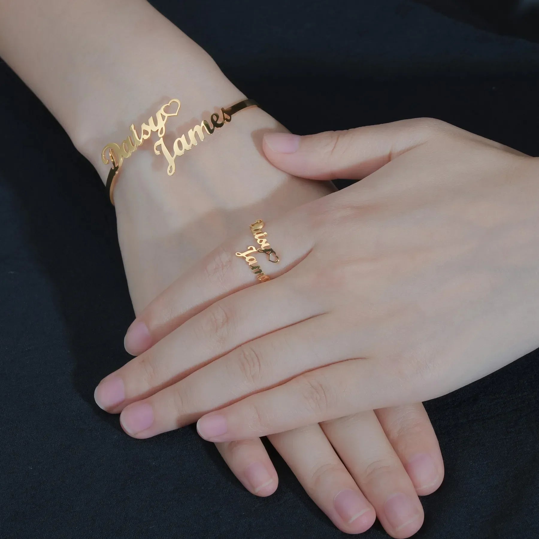 Custom Double Name Bracelet & Ring Set