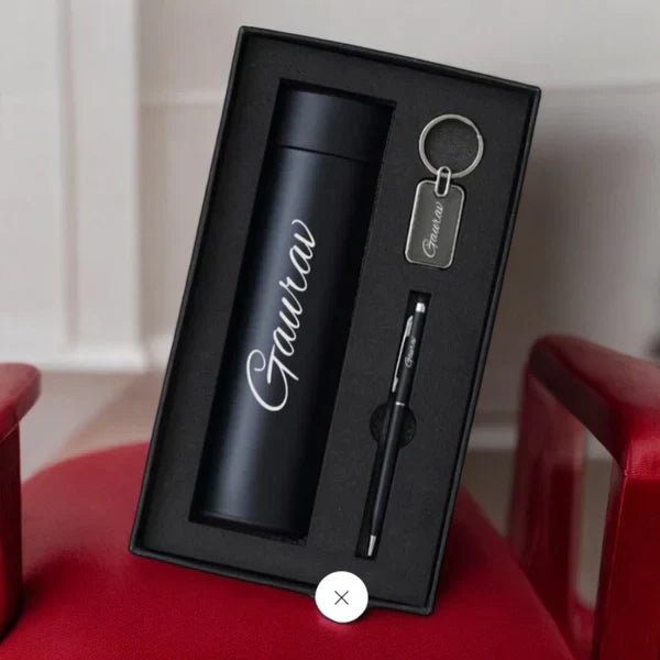 Personalized 3-in-1 Gift Set | Water Bottle with Metal Key Chain &amp; Pen