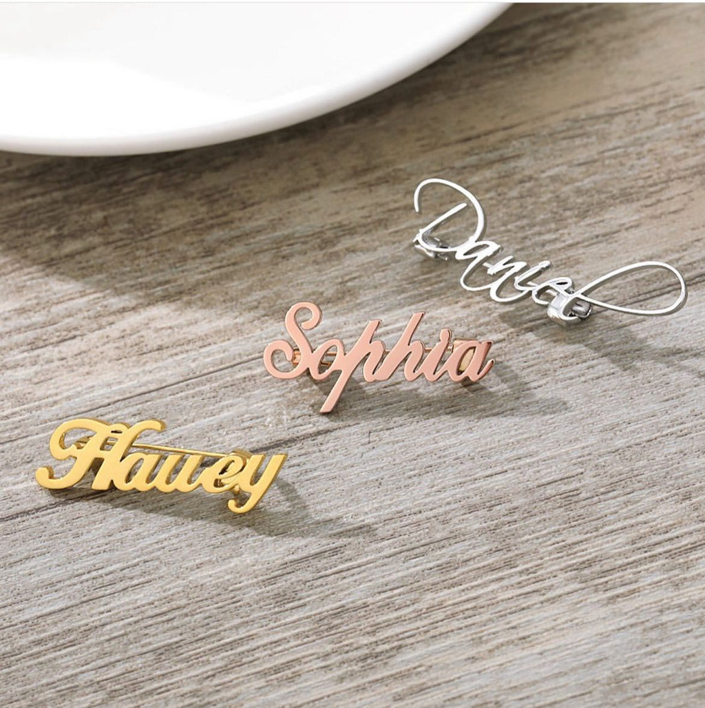 Custom Name Brooch – Personalized Silver/Golden Breastpin Clip
