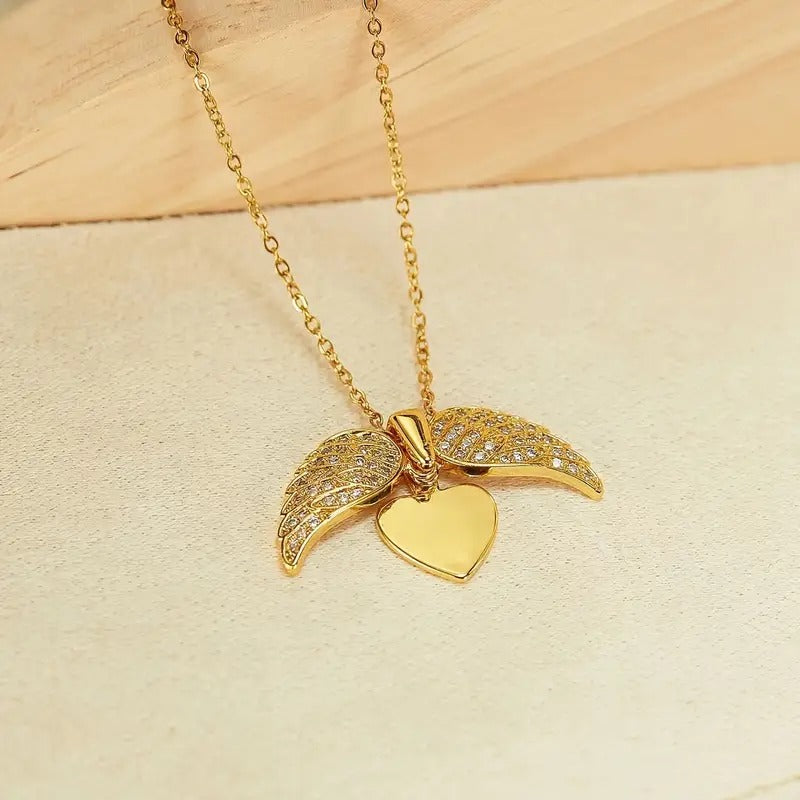Personalized Heart Name Angel Wings Necklace