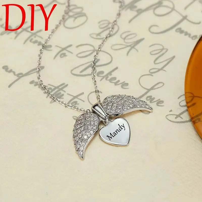 Personalized Heart Name Angel Wings Necklace