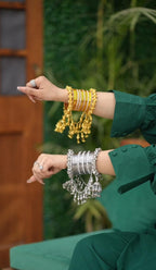 Royal Pearl & Golden Bangle Set with Jhumka Hangings