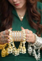 Royal Pearl & Golden Bangle Set with Jhumka Hangings