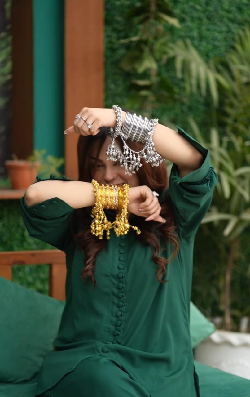 Royal Pearl & Golden Bangle Set with Jhumka Hangings