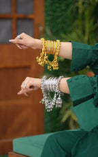 Royal Pearl & Golden Bangle Set with Jhumka Hangings