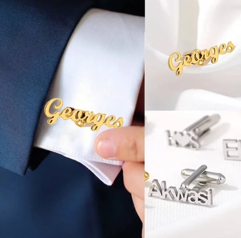 Customize Name Cufflinks – Personalized Letter Cufflinks for Groom, Wedding & Formal Wear