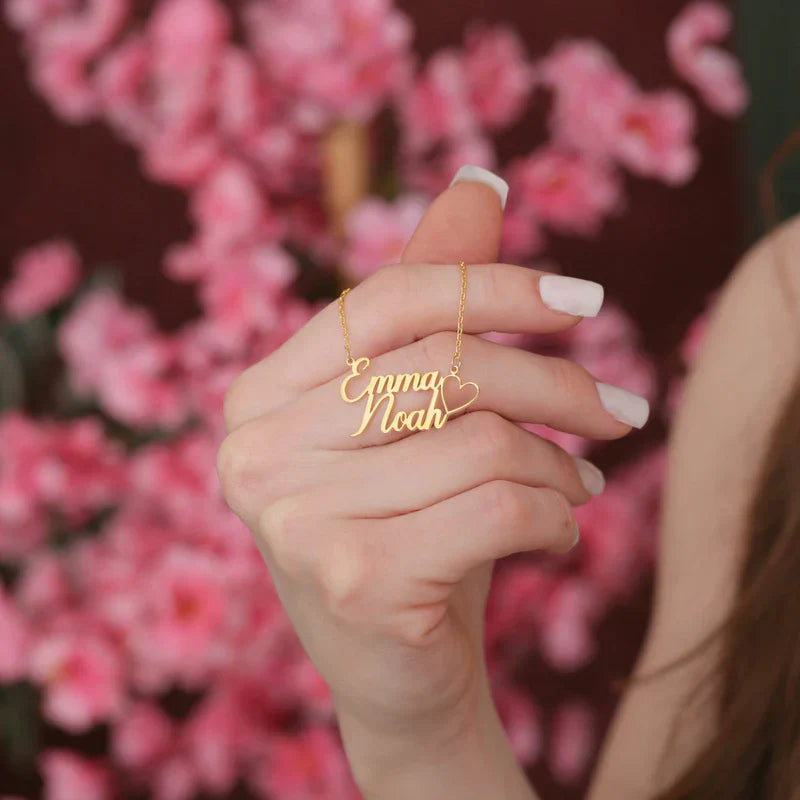 Personalized Double Name Heart Necklace – Custom Name Jewelry for Couples & Loved Ones